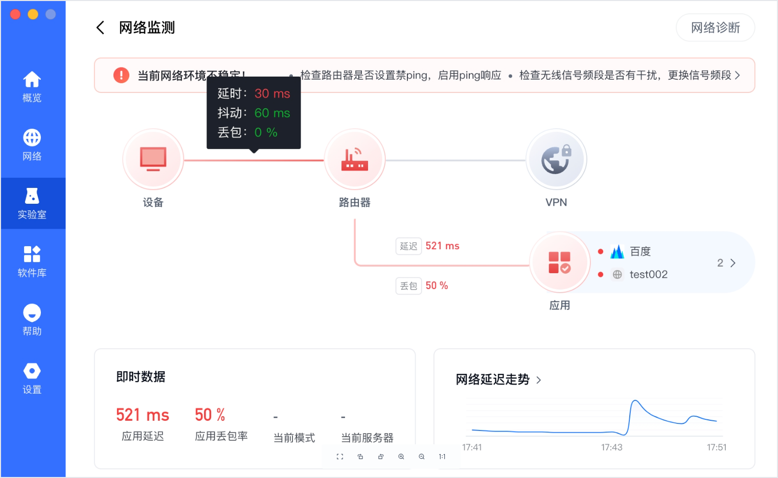 客户端网络监测链路和即时数据
