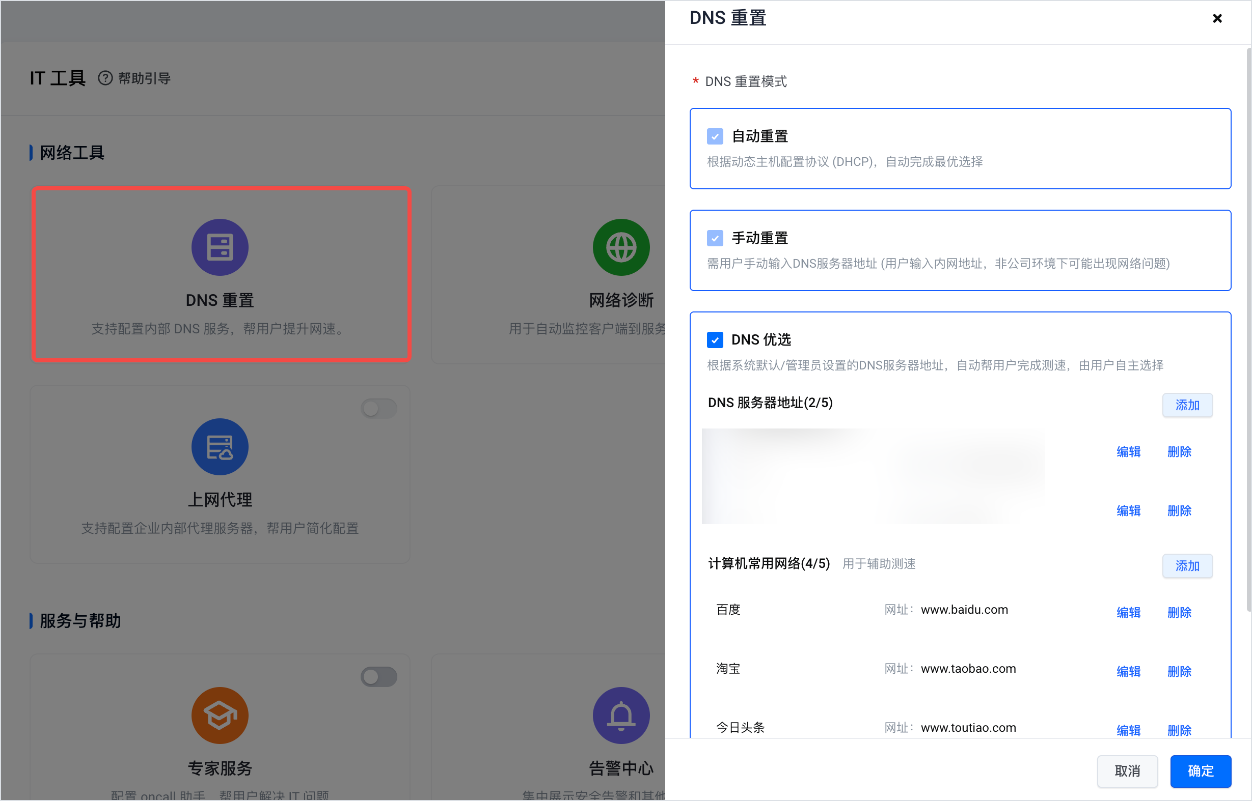 DNS 重置配置示例