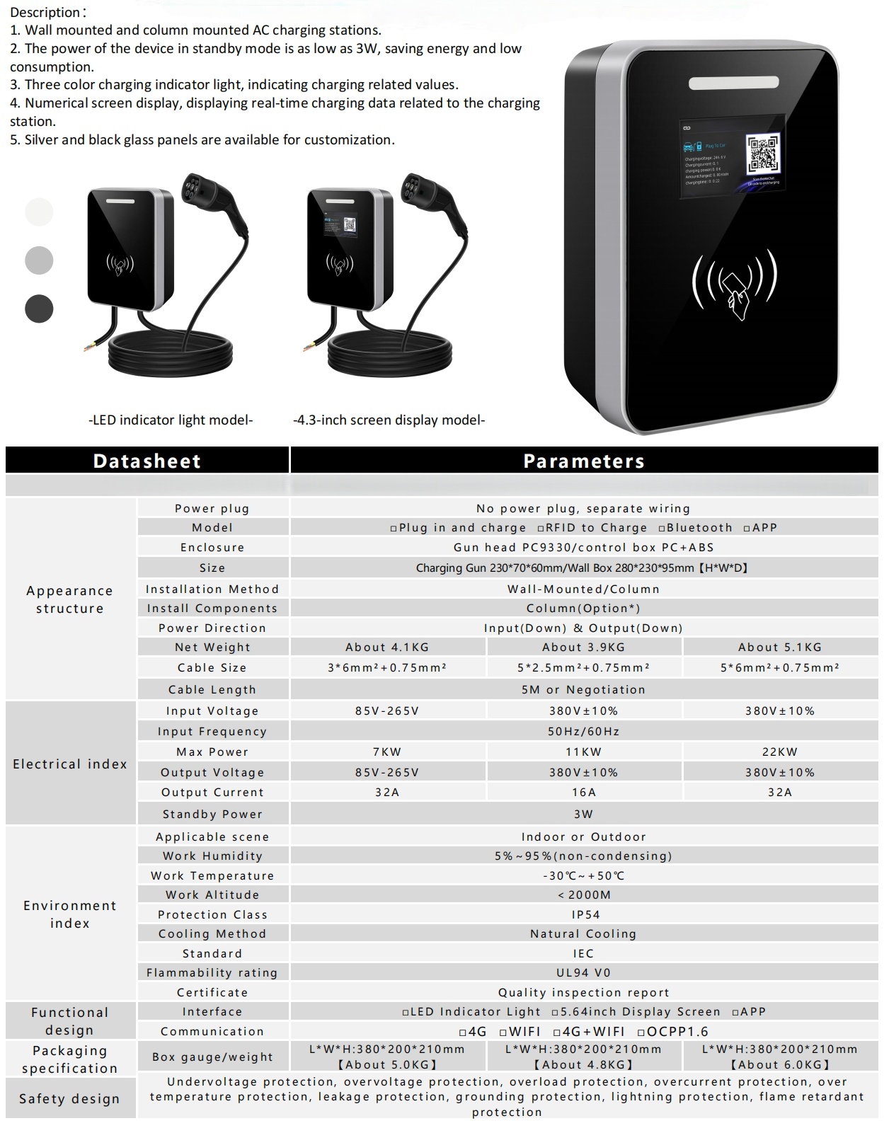 Type1 / Type2 AC Wall-mounted EV Charger DYREM-EU-888011 view 5