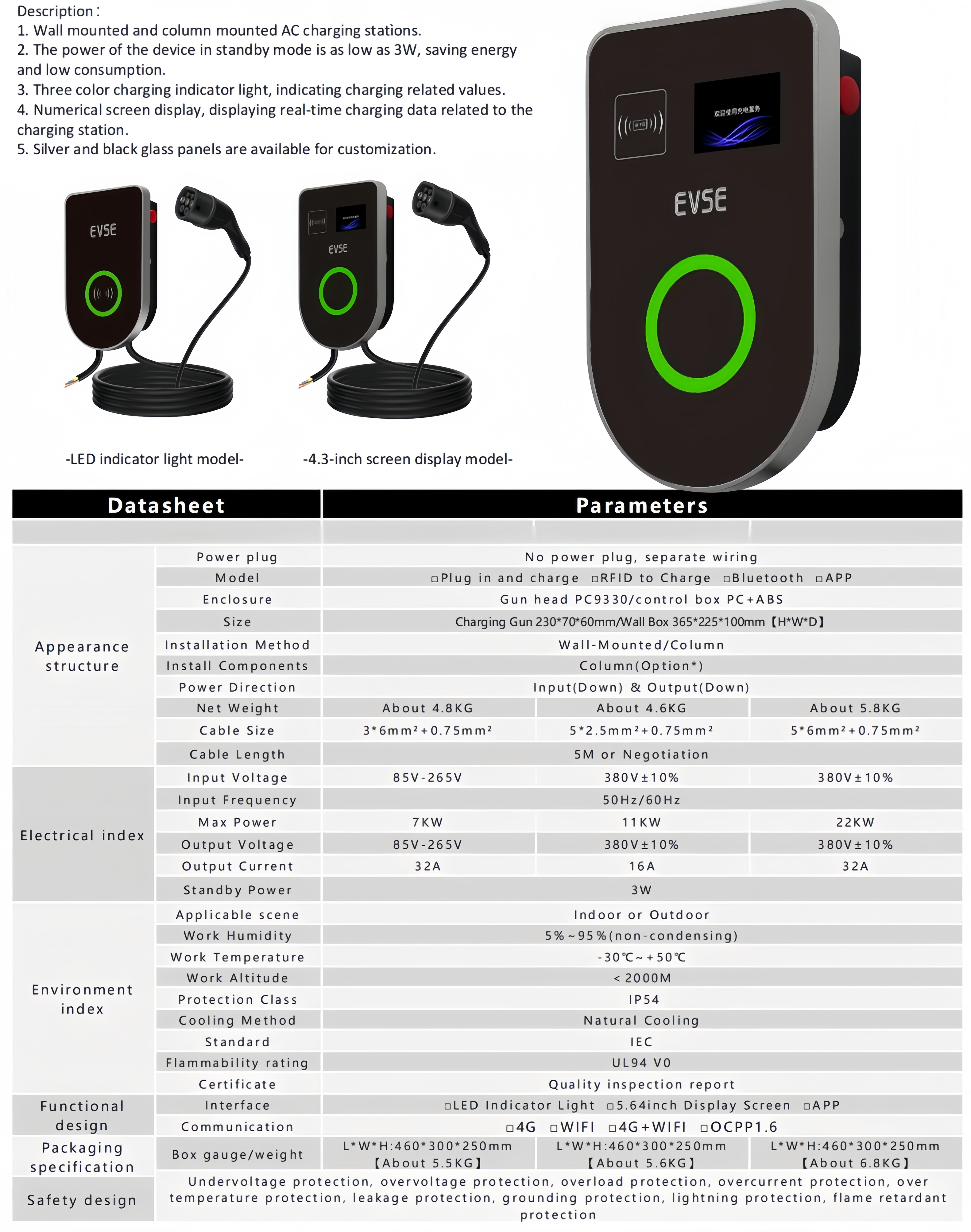 Type1 / Type2 AC Wall-mounted EV Charger DYREM-EU-888012 view 7