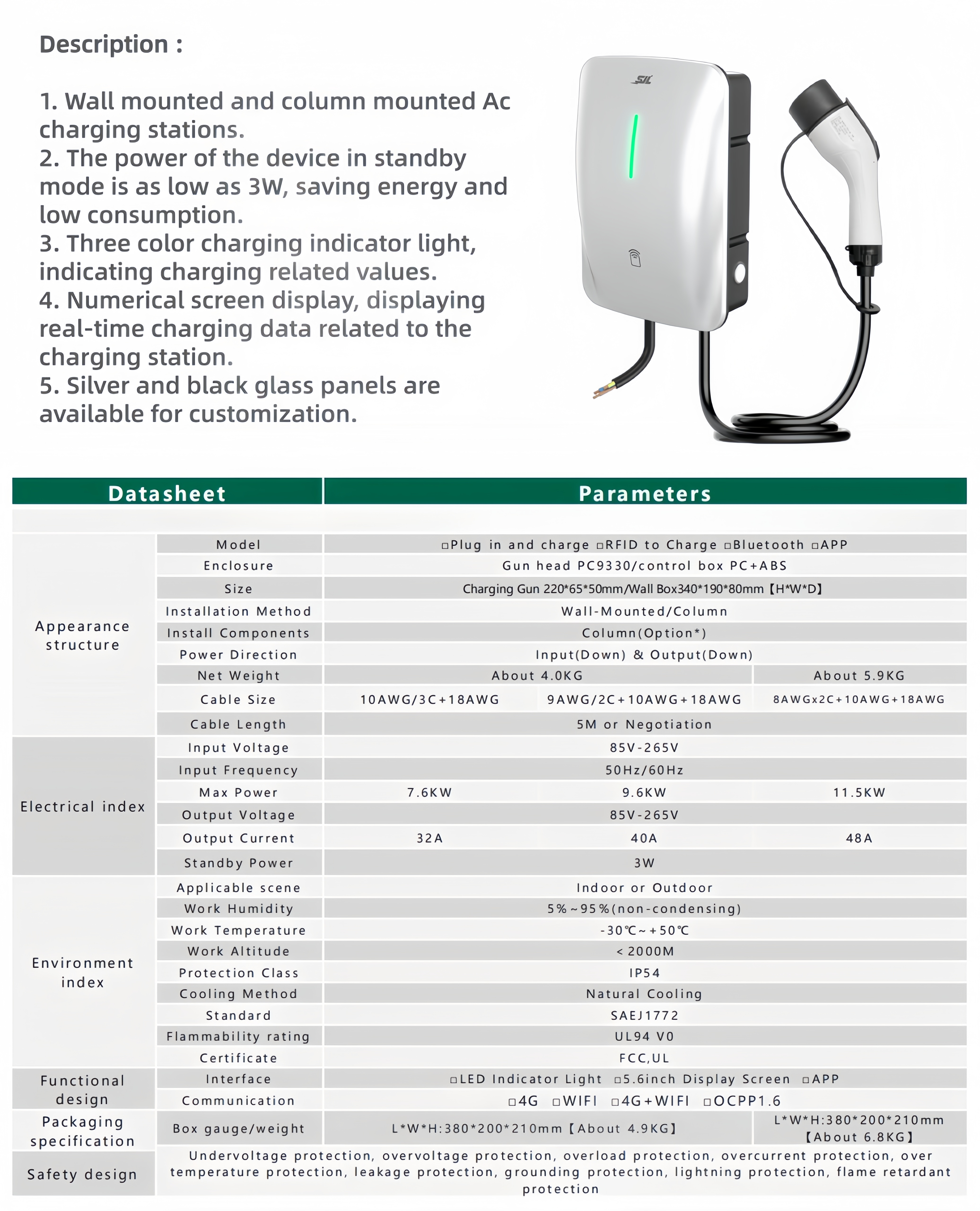 Type1 / Type2 / GBT AC Wall-mounted EV Charger DYREM-EU-888020 view 4