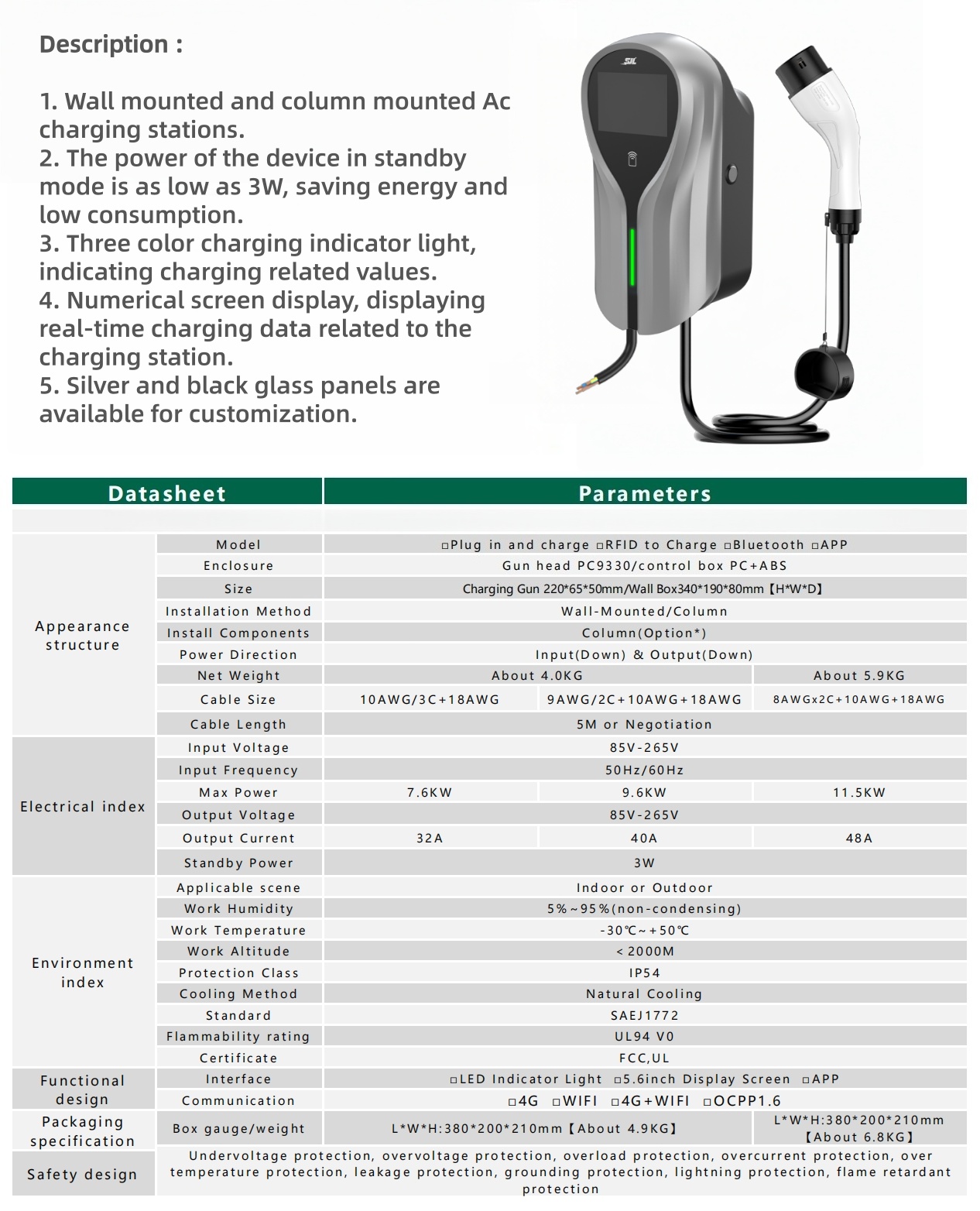 Type1 / Type2 / GBT AC Wall-mounted EV Charger DYREM-EU-888021 view 4