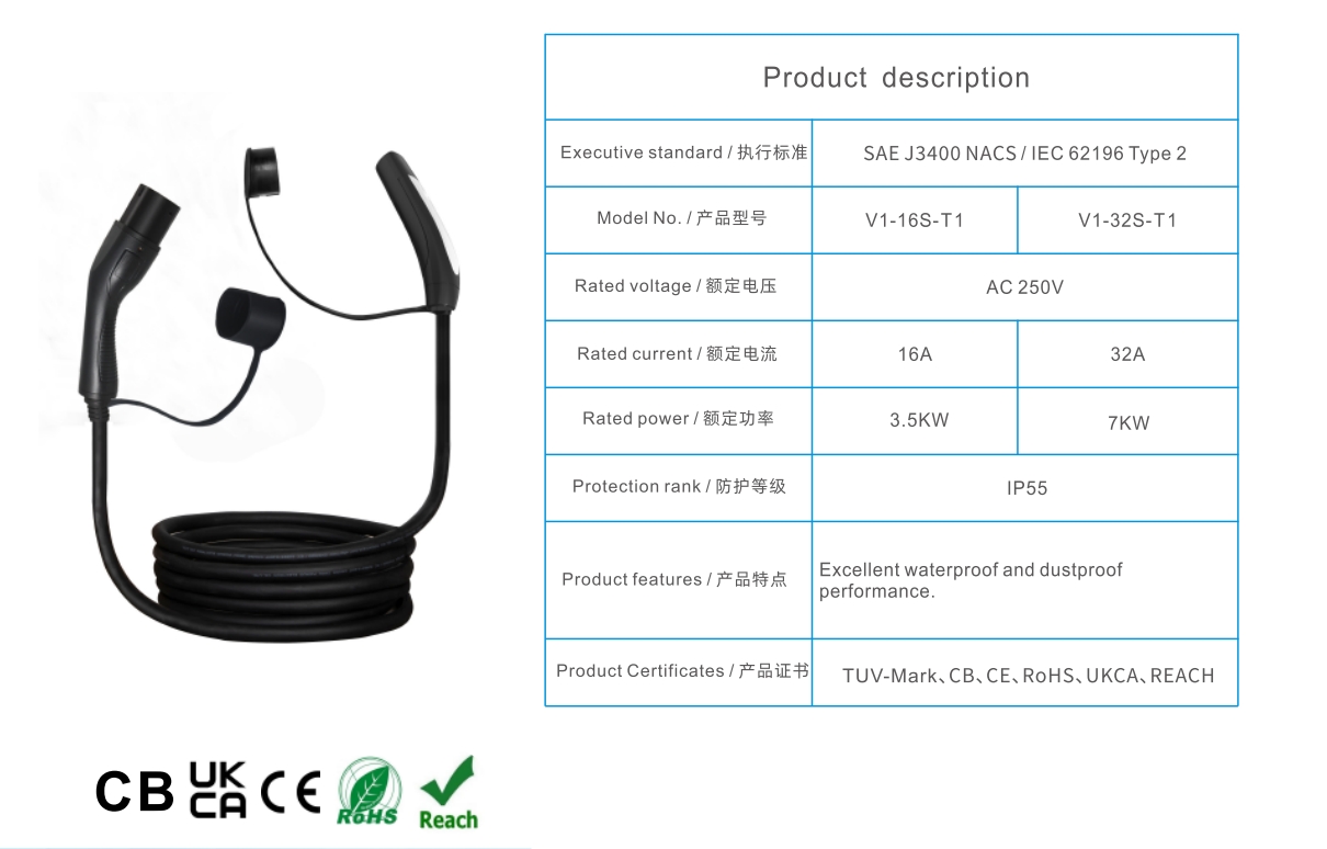 Type2 to Type1 / GBT / Type2 / TeslaCharging Cables DYREM-888037 view 3
