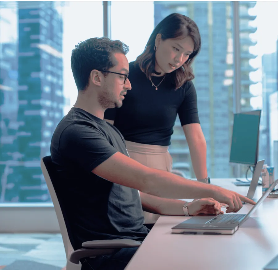 Colleagues collaborating at a computer
